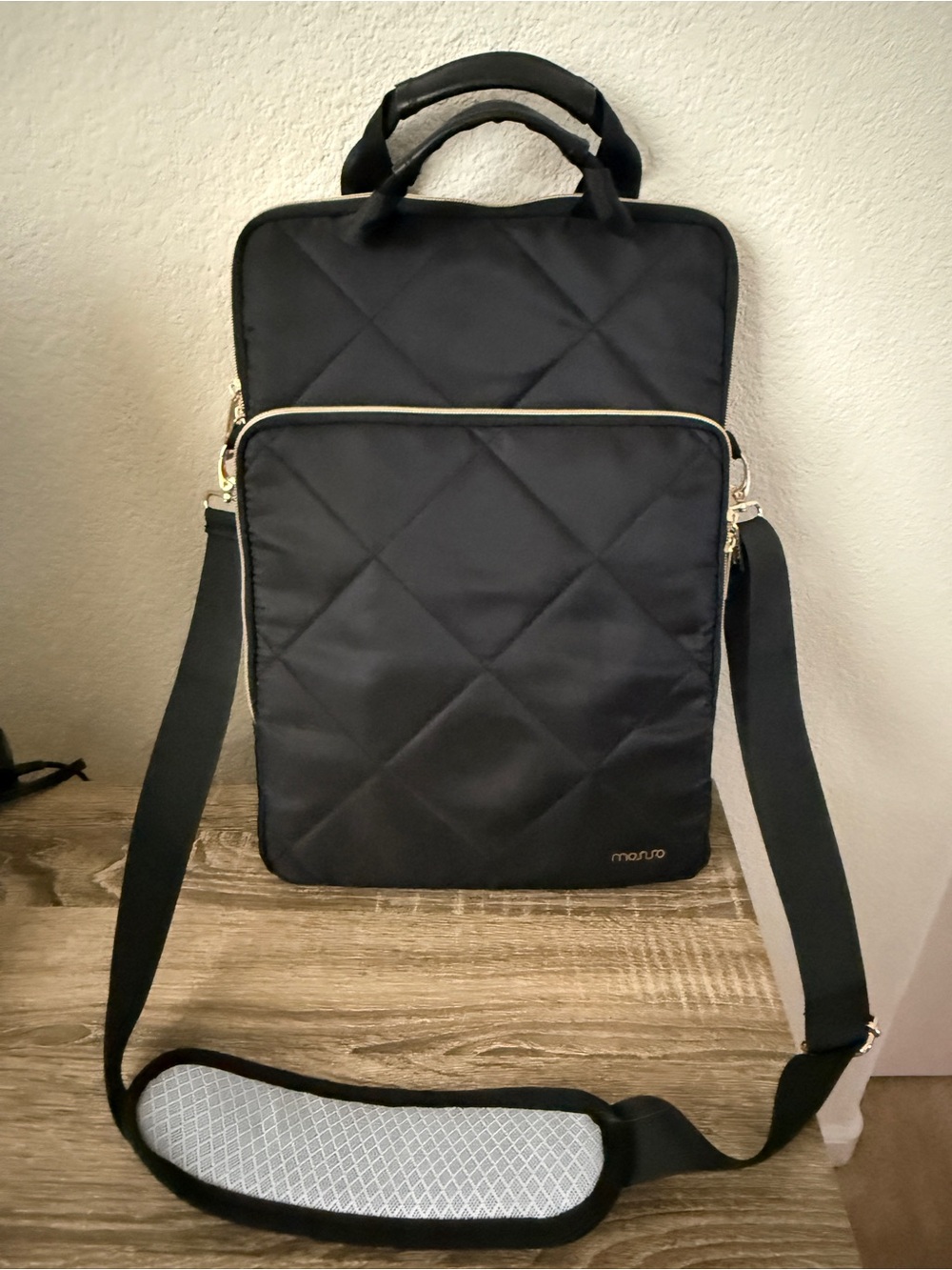 Vertical Laptop Shoulder Bag, Quilted with Front Pocket& Top Handle